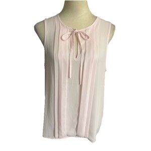 J. Crew  Women M Light Pink Sleeveless Chiffon Tie Neck Pleated Sheer Career Top
